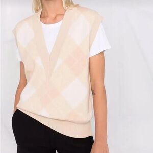 NWT Sandro Paris Flavio Wool/Cashmere Blend Knitted Vest Argyle Ecru Size 1
